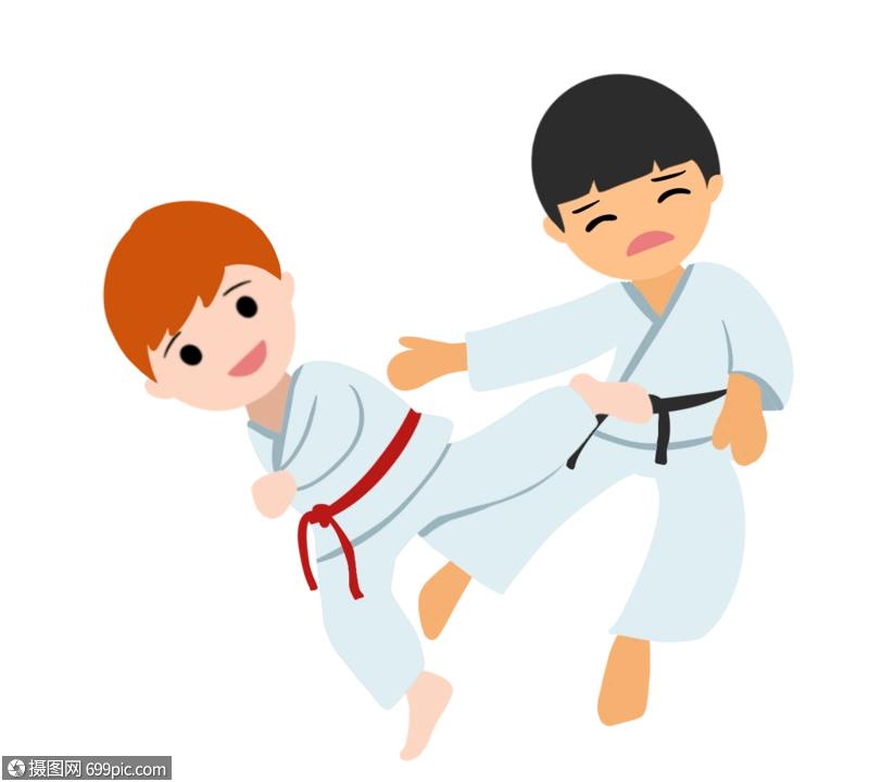 手绘跆拳道运动踢腿