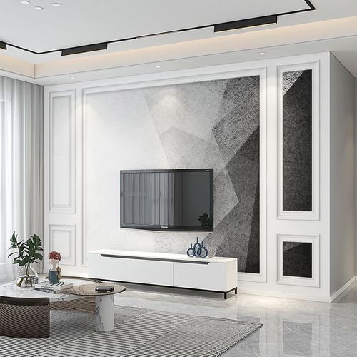 电视背景墙壁画现代简约8d定制几何线条无缝壁布灰色客厅影视墙布