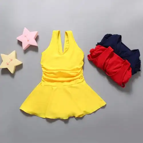 新款温泉儿童泳衣女孩公主裙式韩国女童泳衣童连体三角游泳衣