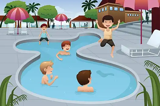 玩,户外,游泳池,矢量,插画,高兴,胜地