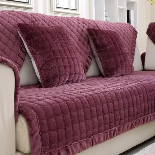 肖航 冬季简约现代法兰绒沙发垫坐垫布艺短毛绒沙发套巾防滑定做