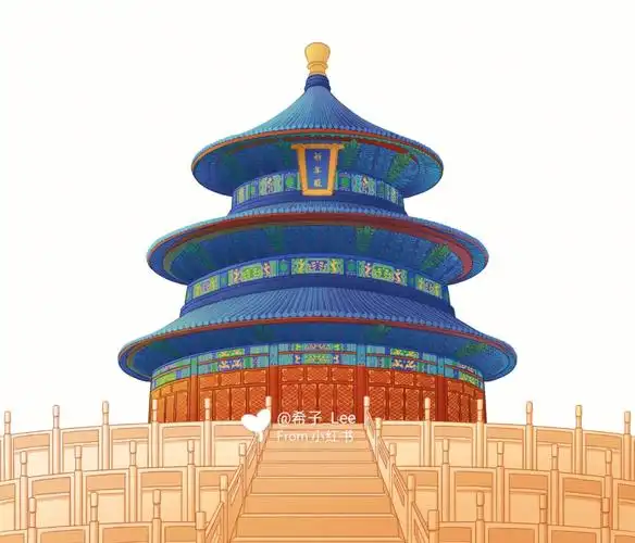 国风插画小元素天坛祈年殿含过程