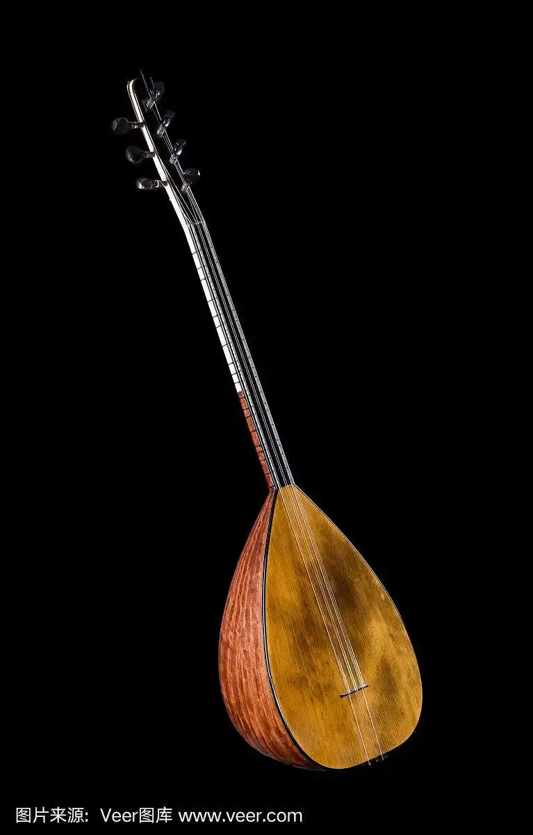 saz baglama土耳其乐器孤立在一个黑色的背景