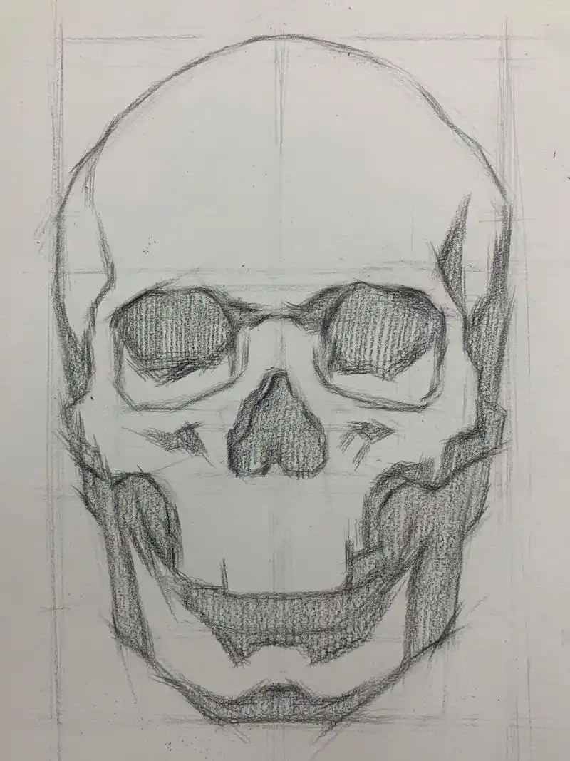 素描头像#头骨结构#步骤图 工具:马利炭笔,悦声素描纸,橡皮笔,老人头