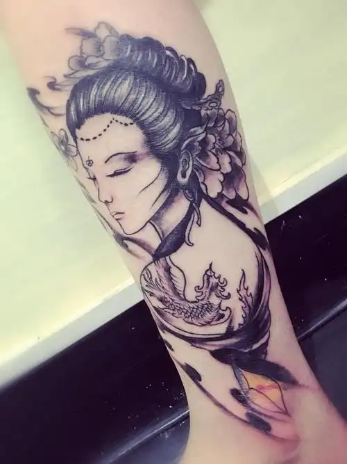 小腿艺妓_纹身图案手稿图片_周钰的纹身作品集