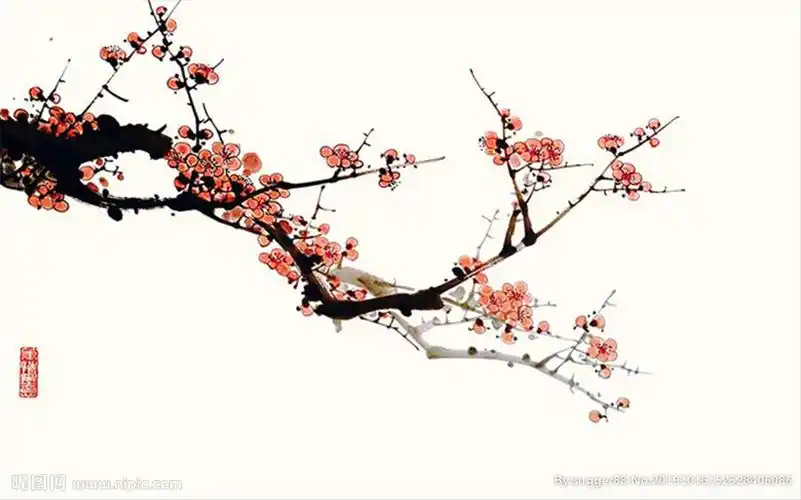 中式梅花傲雪红梅背景图片