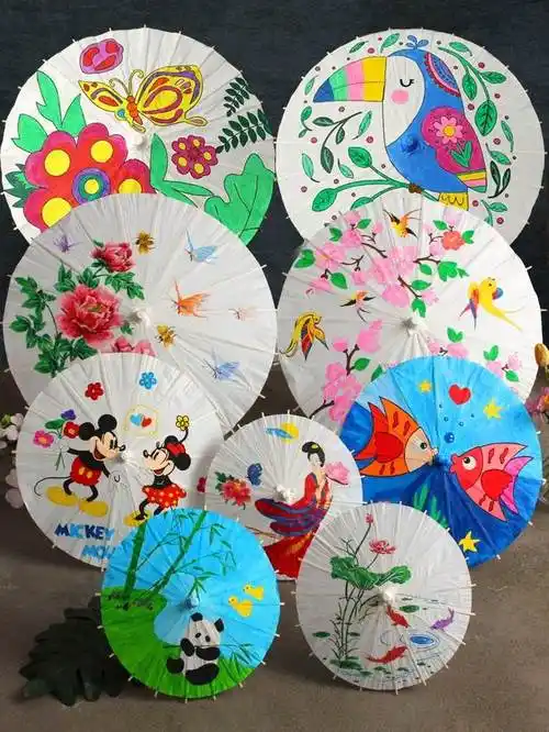 儿童空白油纸伞diy手工绘画材料涂色鸦创意道具幼儿园古风小雨伞