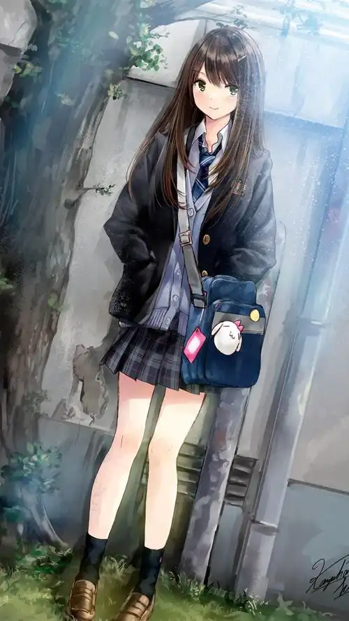 清新甜美动漫校服美女手机壁纸