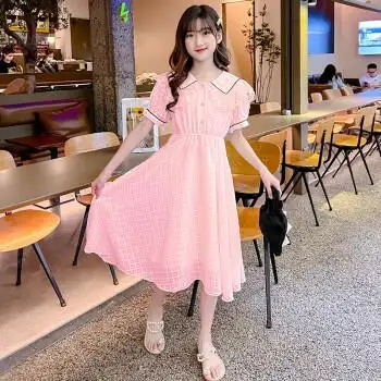 网红洋气中大童9-12岁女孩裙子时髦儿童公主裙2022新款夏天蕾丝长裙