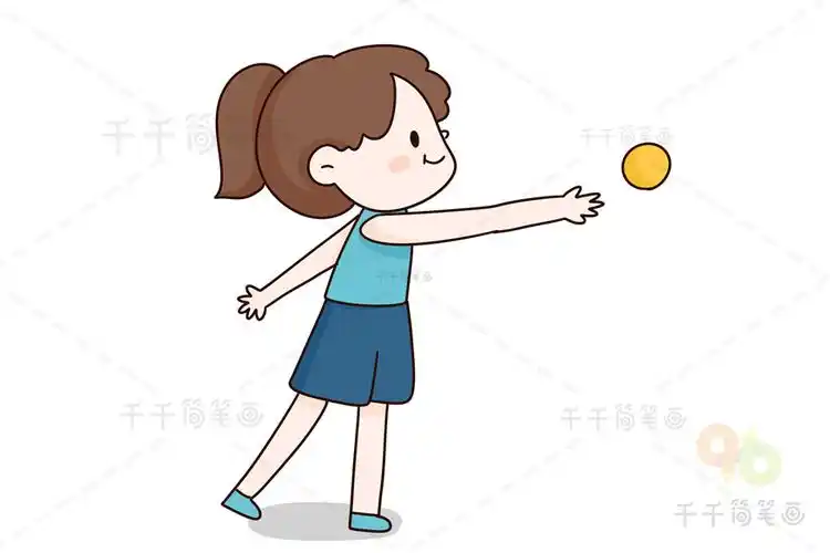 打地掷球的女孩简笔画