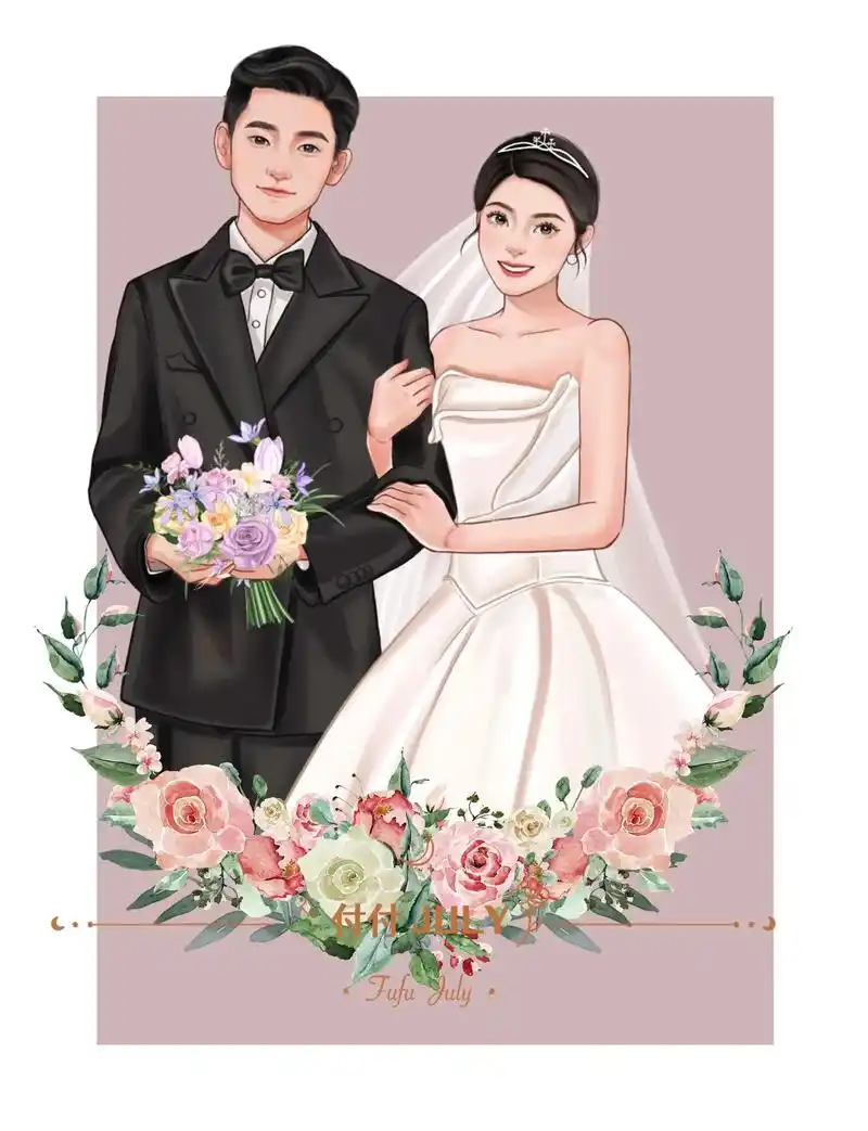 婚礼手绘插画.情侣婚礼插画#阿贞插画 #绘画 #婚礼手绘 - 抖音