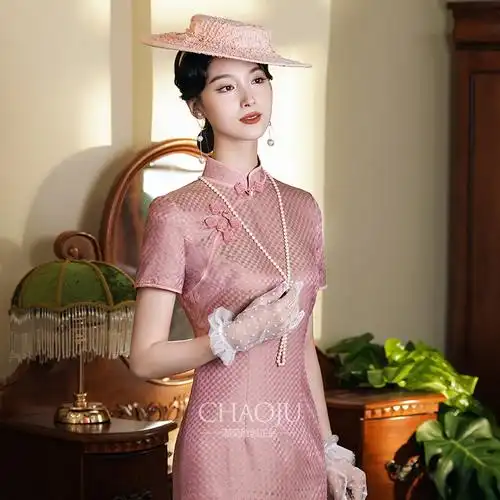 改良可穿气质高端格子年轻低领日常蚕丝桑蚕旗袍