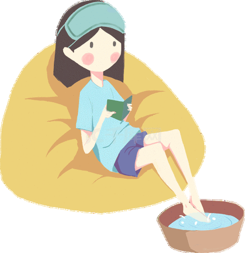 秋冬泡脚养生的女孩扁平彩色动图gif