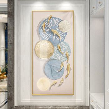 倍思家2021新款进门玄关装饰画入户走廊过道墙壁画九鱼图新中式寓意挂