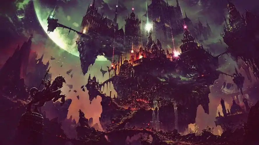 黑夜科幻幻想艺术星球城堡建筑4k风景高清壁纸