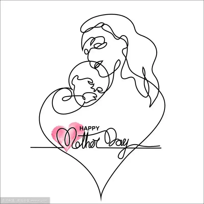 母亲抱着孩子的简单线条艺术