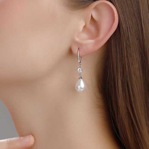 气质水滴珍珠耳环纯银女长款流苏耳坠耳钉耳扣简约无耳洞耳夹饰品