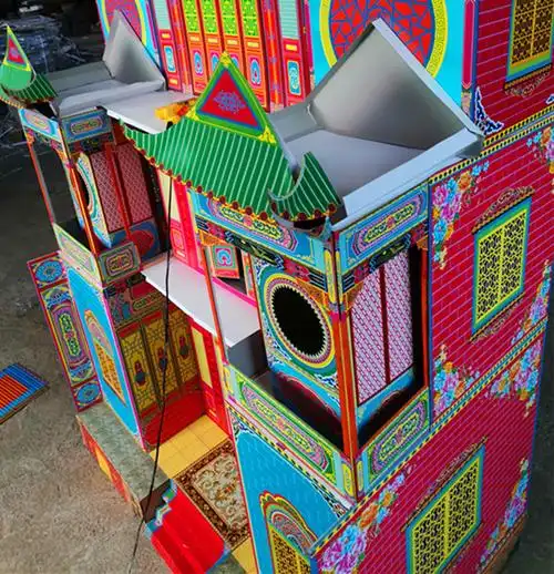 批发殡葬用纸扎别墅祭祀祭品瓦楞纸冥房折叠半竹架灵屋【120型】