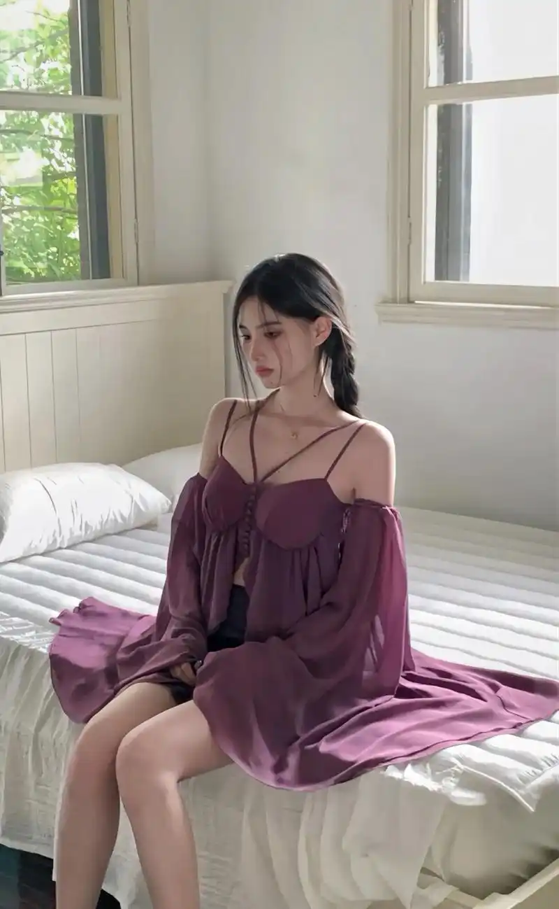 神仙姐姐穿的美美的法式气质女神 性感露肩吊带上衣,搭配紫色 - 抖音