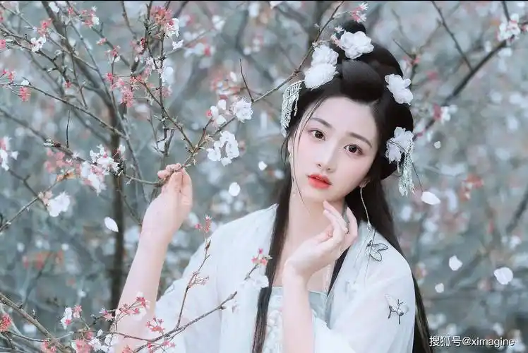 荒岛-落樱古风诗意写真摄影图片 桃花庵前的翘首等待_服饰_裁剪_汉服