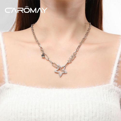 caromay浪漫星光项链女ot扣小众设计感锁骨时尚气质个性拼接颈链