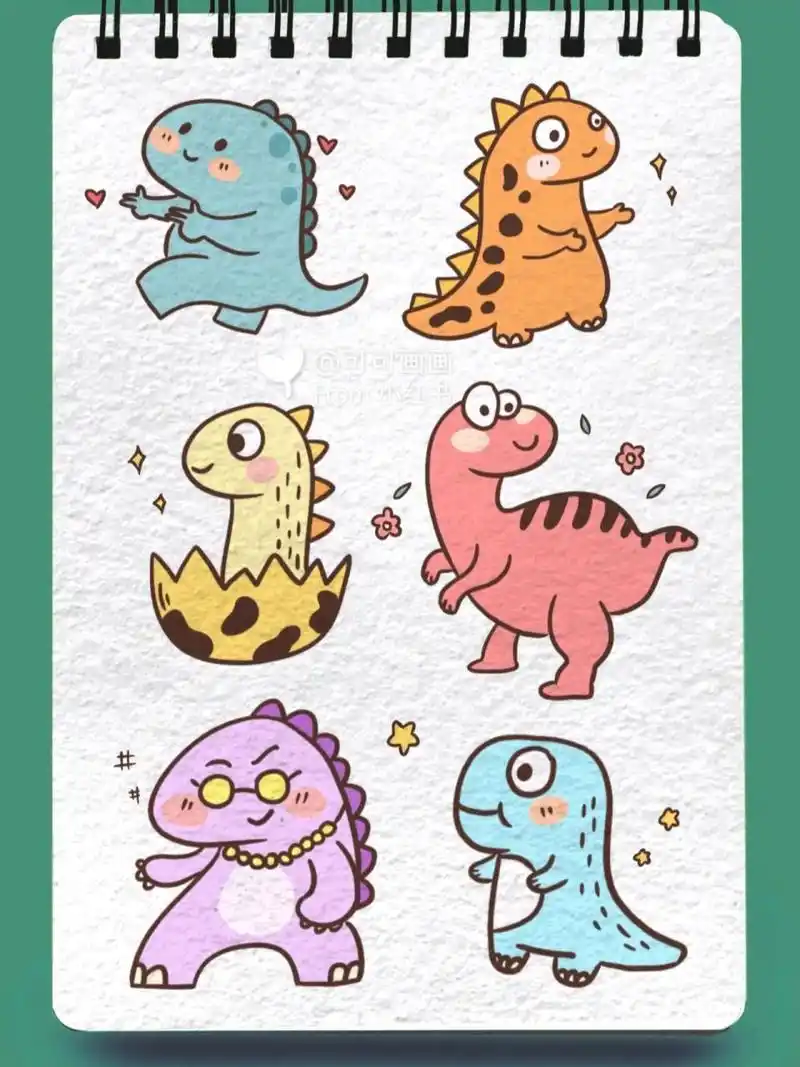 卡通大小恐龙简笔画零基础画画可爱动物怪兽       简单可爱的小恐龙