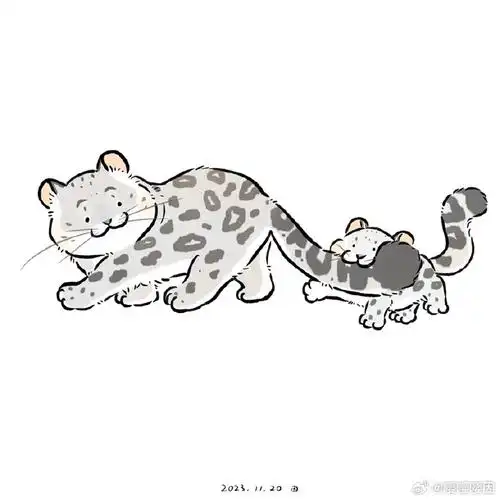 (036/100)雪豹雪豹的大尾巴呜呜呜(星星眼)#简笔画##奇奇怪怪练习簿