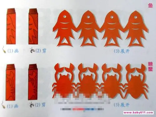 鱼.螃蟹〔剪纸方法:二方连续