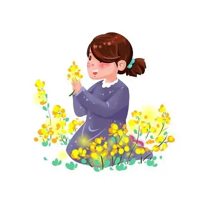 春天油菜花田小女孩