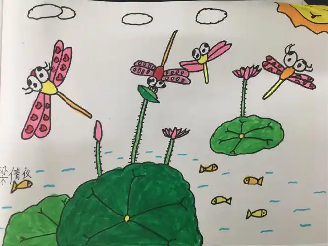 本周孩子们学习《蜻蜓飞飞》,来,让咱们来欣赏一幅幅充满童趣的画吧!