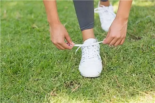 下部,女人,系鞋带,鞋带,公园