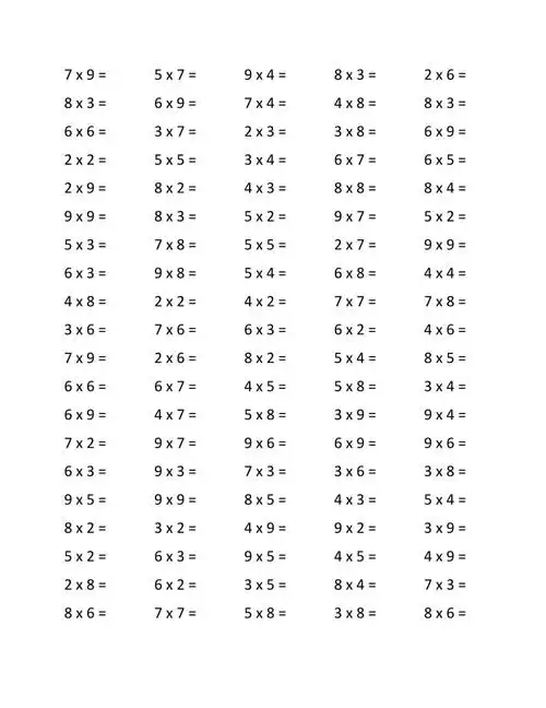 一位数乘法口诀表练习题doc
