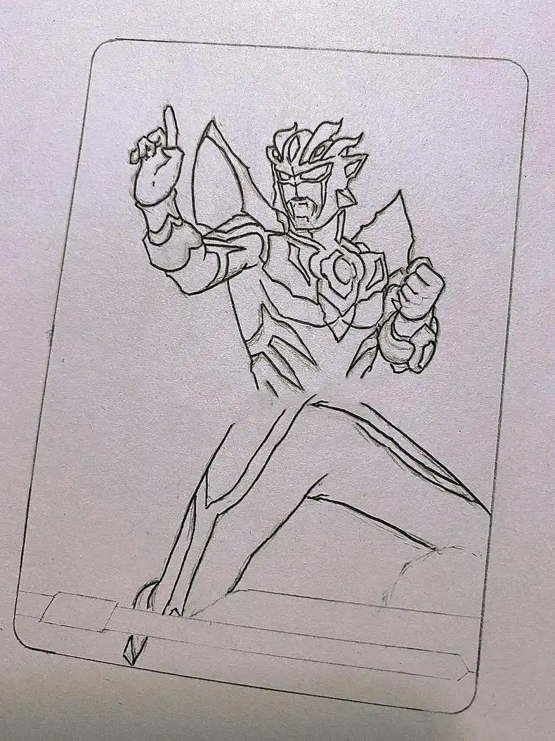 手绘奥特曼英雄对决卡 赛罗奥特曼无限形态 随手画张赛罗无限形态,有