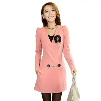 碧优妮春装女款针织修身连衣裙009313 粉色 xl