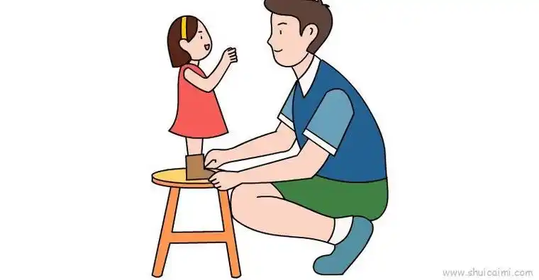简笔画爸爸给妈妈系鞋带