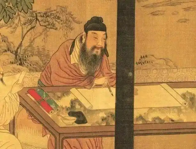 这幅画是唐朝吴道子所绘,看细节清晰自然,真实还原了当时书写时的方式