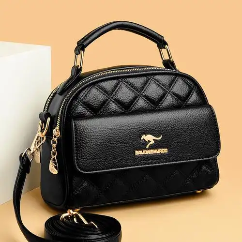 绣线羊皮医生包2024双层袋鼠菱格包外贸热销女士单肩斜跨手提包