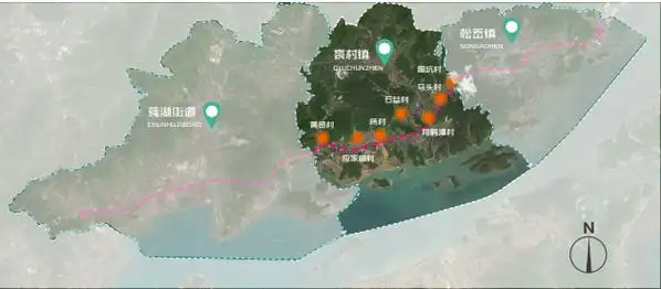 线起自尚田街道,沿甬临线(s214)向南,再转沿海中线向东,经莼湖街道