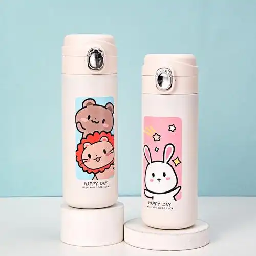 400ml卡通3d打印图案萌合影弹盖保温杯少女心可爱水杯