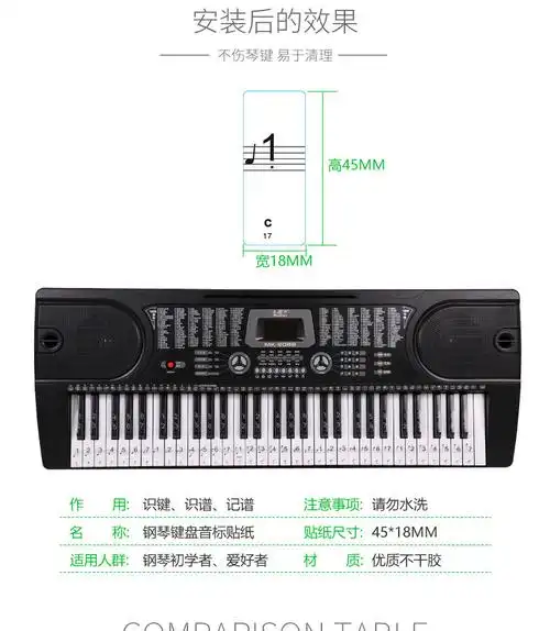 电子琴电钢琴通用琴键贴546188键通用款透明音标免粘贴纸通用款黑键贴