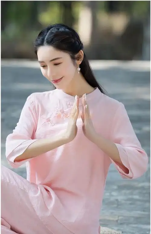 禅服佛系女棉麻春夏中国风禅意装居士服年轻款唐装两件套茶服禅修服