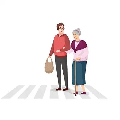 扶老人过马路 png素材 ai素材关爱老人元素