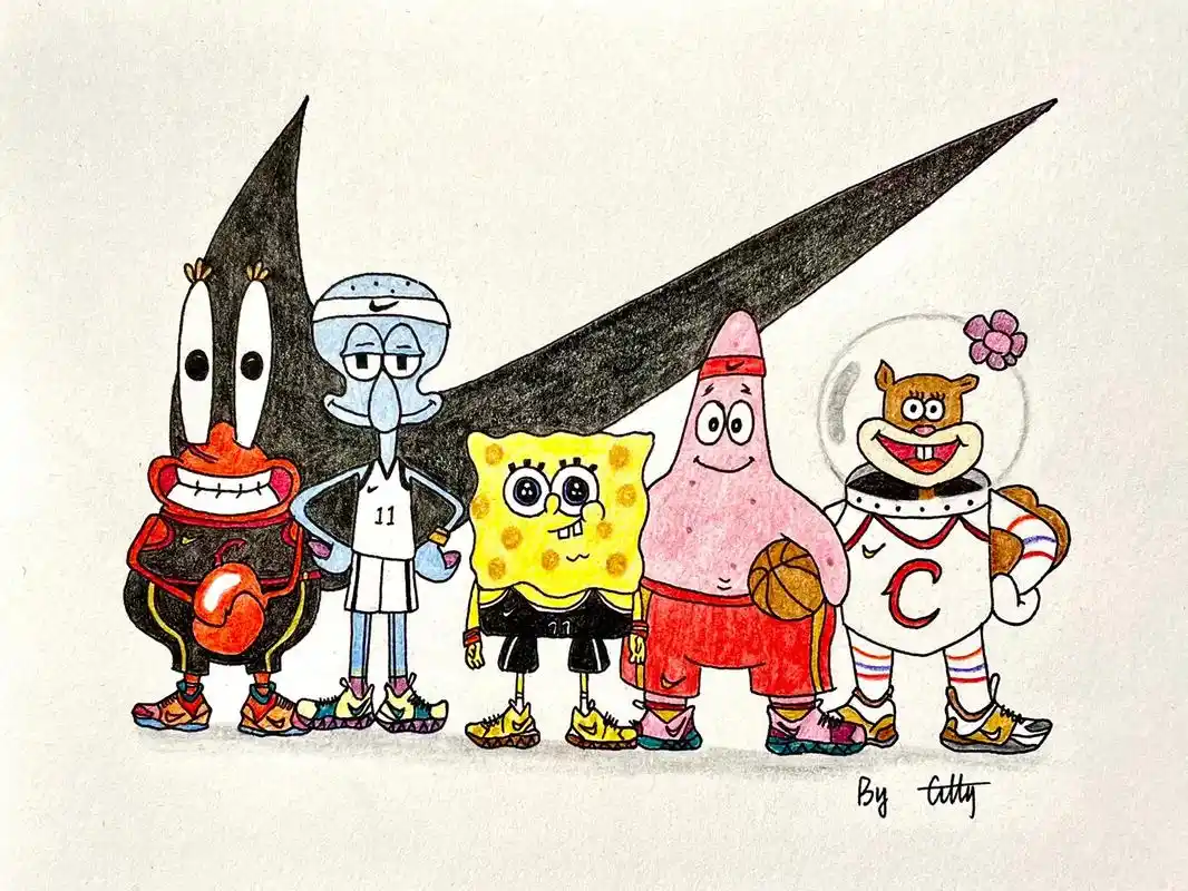 (旧图重画90)海绵宝宝7015耐克 #画画 #简笔画 #海绵宝 - 抖音