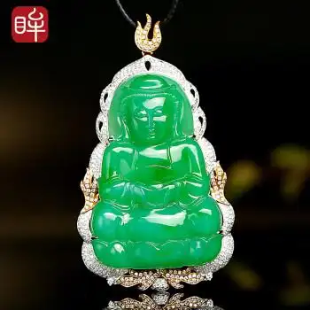 impressioneyes印象眸情人节礼物18k金镶翡翠吊坠金镶阳绿观音菩萨男
