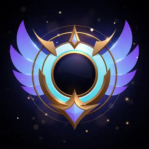 金色和蓝色的徽章有翅膀和光的效果图片下载