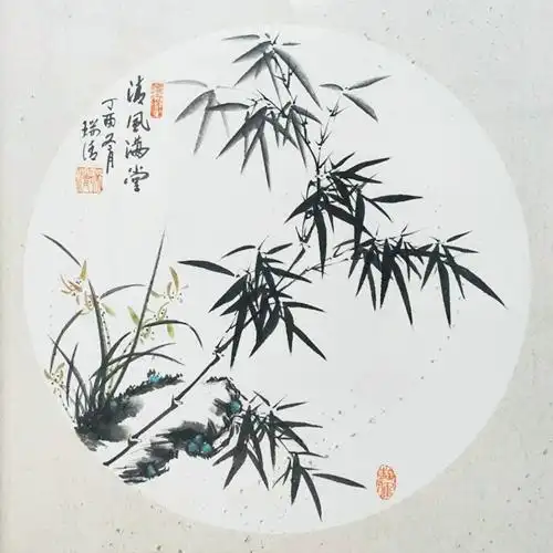 圆形扇面_饶瑞清国画-名家国画山水画水墨山水画,荷花牡丹花梅花菊花