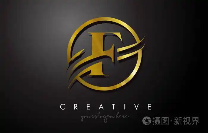 创意金属金f字母设计矢量插图.