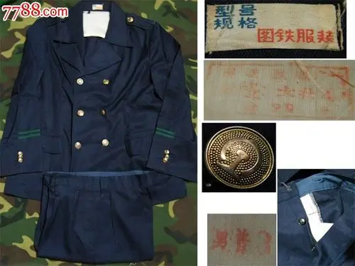 老铁路女蓝色双排扣冬装组合一套