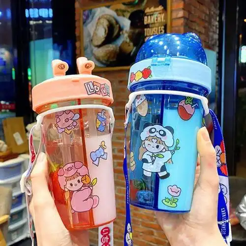 双吸管分隔水杯双饮杯学生可爱少女心双吸管杯子抖音网红水杯双饮