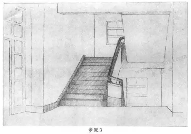 素描楼梯间写生步骤